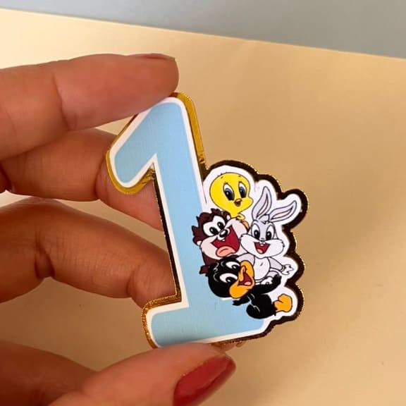 Aplique Números em 3D Camada Baby Looney Tunes Tag Aniversario Festa