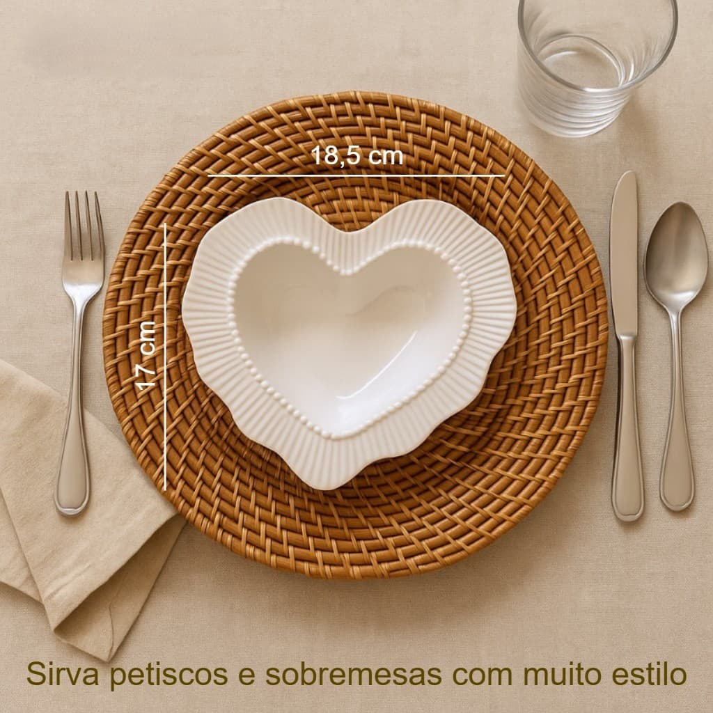Kit Até 2 Bowls de Coração Cerâmica Branco Borda Ondulada – Mesa Posta, Petiscos e Sobremesas Românticas