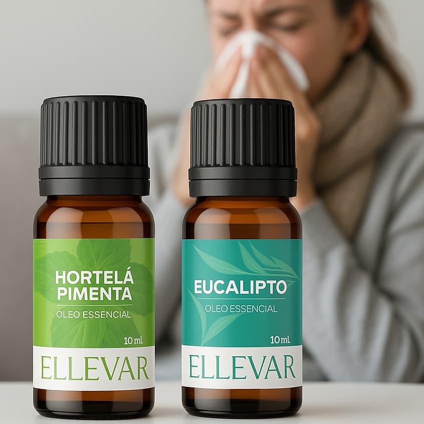 Kit Óleo Essencial Respiração Gripe - Hortelã-Pimenta + Eucalipto Globulus 10ml cada 100% Puros