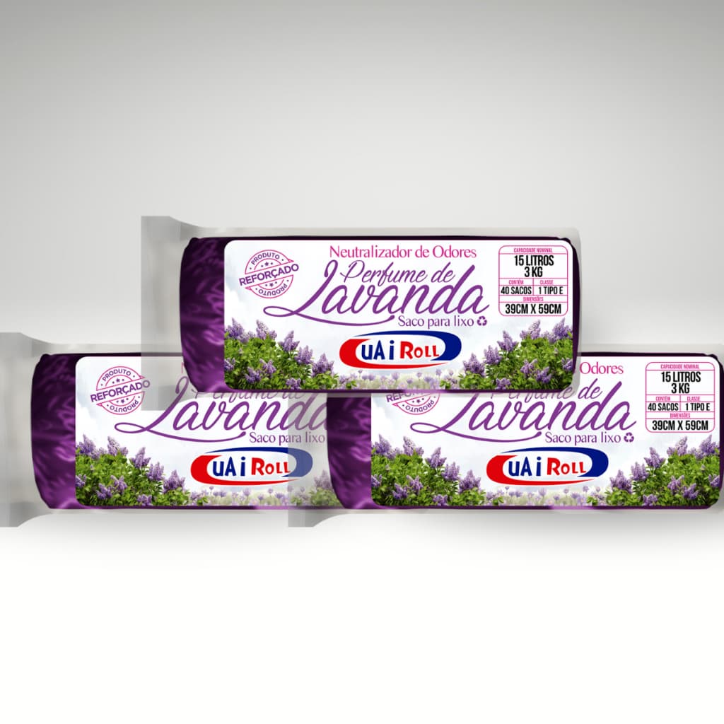 Saco De Lixo Kit 120 Unidades 15 Litros Tira Odor Perfumado Com Cheiro de Lavanda Econômico