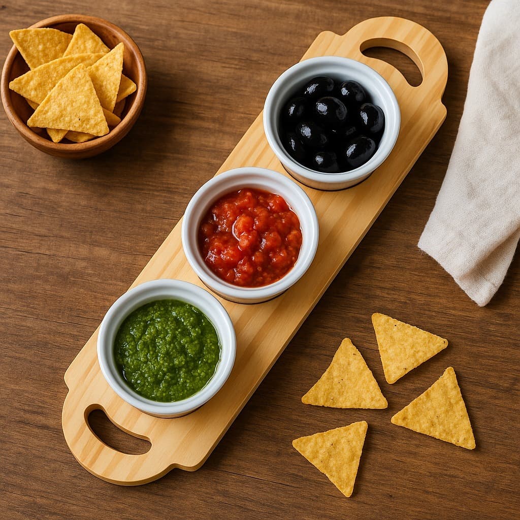 Kit Tábua Com 3 Ramequins Porcelana Servir Molhos Tempero Petiscos Decoração Mesa Posta