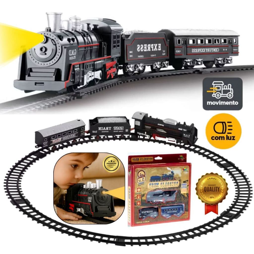Trem De Brinquedo Criança 10 Trilhos Trenzinho Locomotiva Com Luz Ferrorama Premium Envio Imediato