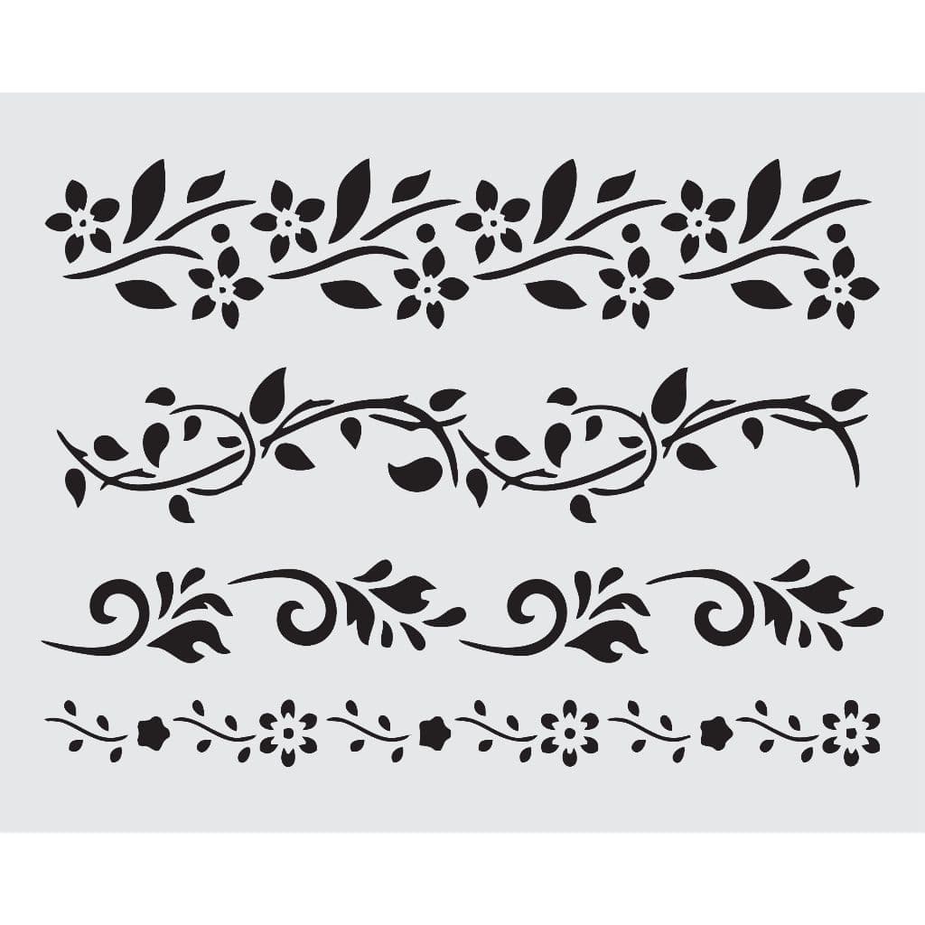 CUT0211 - Stencil Pintura 15X20cm Bordas Florais Mylar 190 Micras
