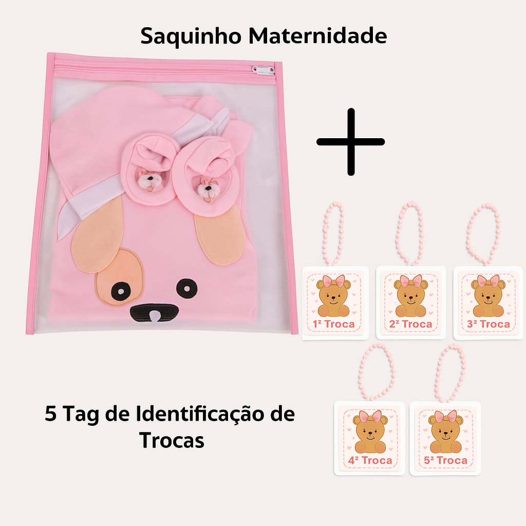 Kit Saquinho Saco Maternidade Bebê Organizador  + 5 Tag de Identificação de Troca
