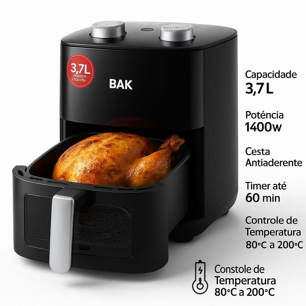 Fritadeira Elétrica Sem Oleo Air Fryer 3,7L  1400W Bak