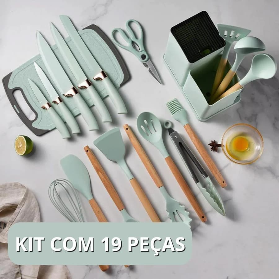 Kit 12 ou 19 conjunto de utensílios Silicone Cozinha Colher escumadeira concha escumadeiras pote