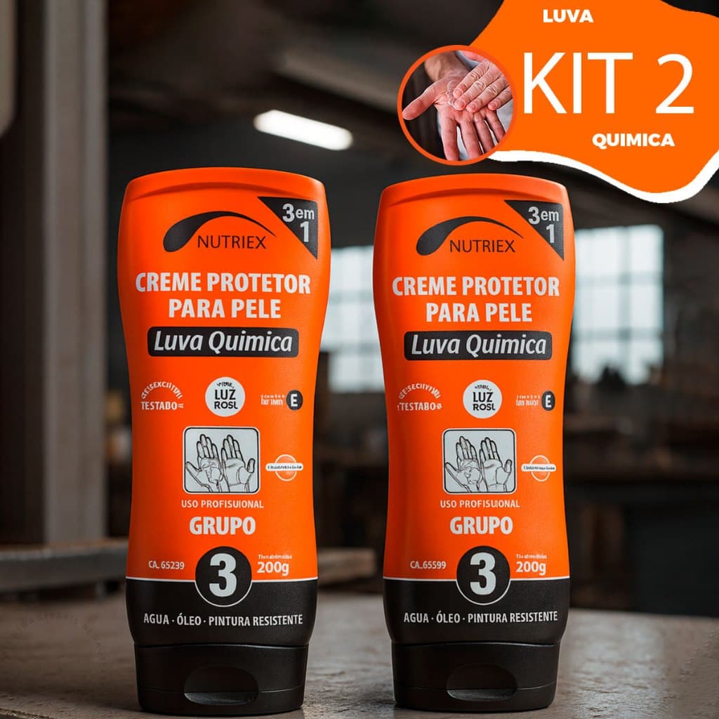 Kit 2 Creme de Proteção Luva Química EPI Nutriex 200g Proteção Contra Produtos Quimicos Óleo Pintura