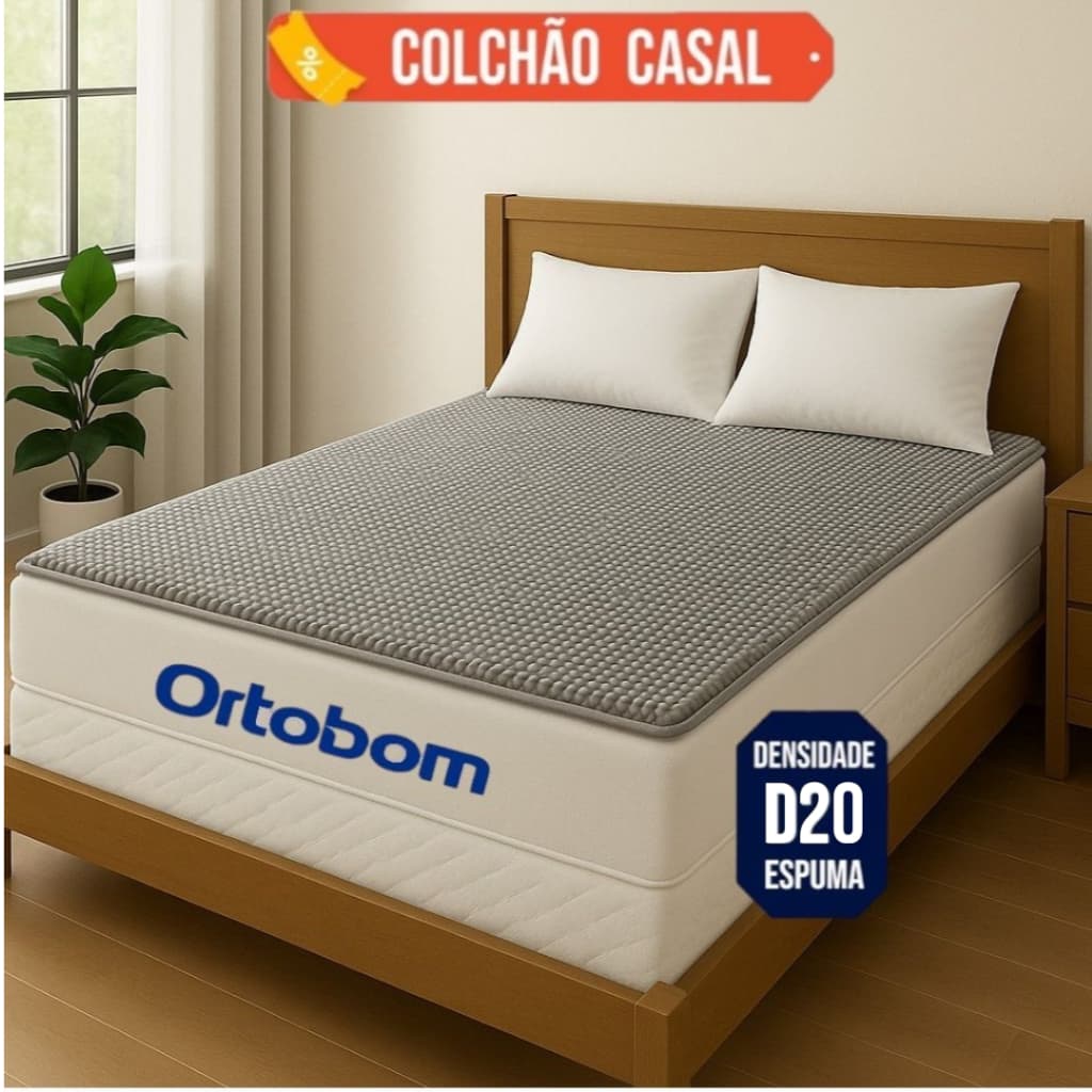 Colchao Pilow Top Casal Ortobom Colchonete Espuma Casca Caixa de Ovo Anti Escaras 190cm x130cm x4cm
