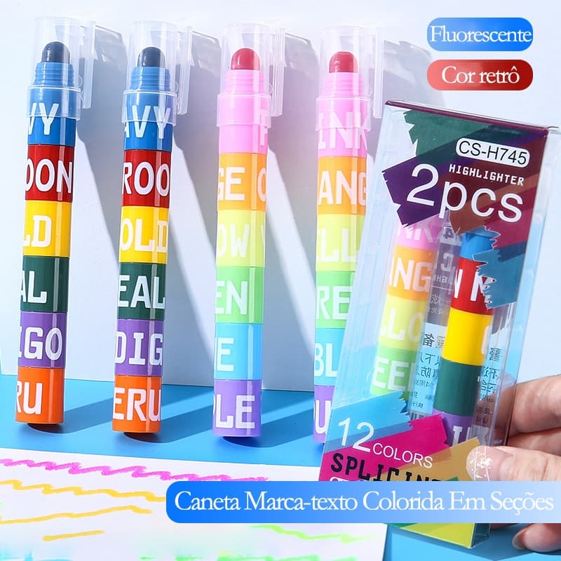 6 Cores Marca-texto Caneta Conectável Seções Carimbo Roller Colorido Papelaria/Papelaria Fofa