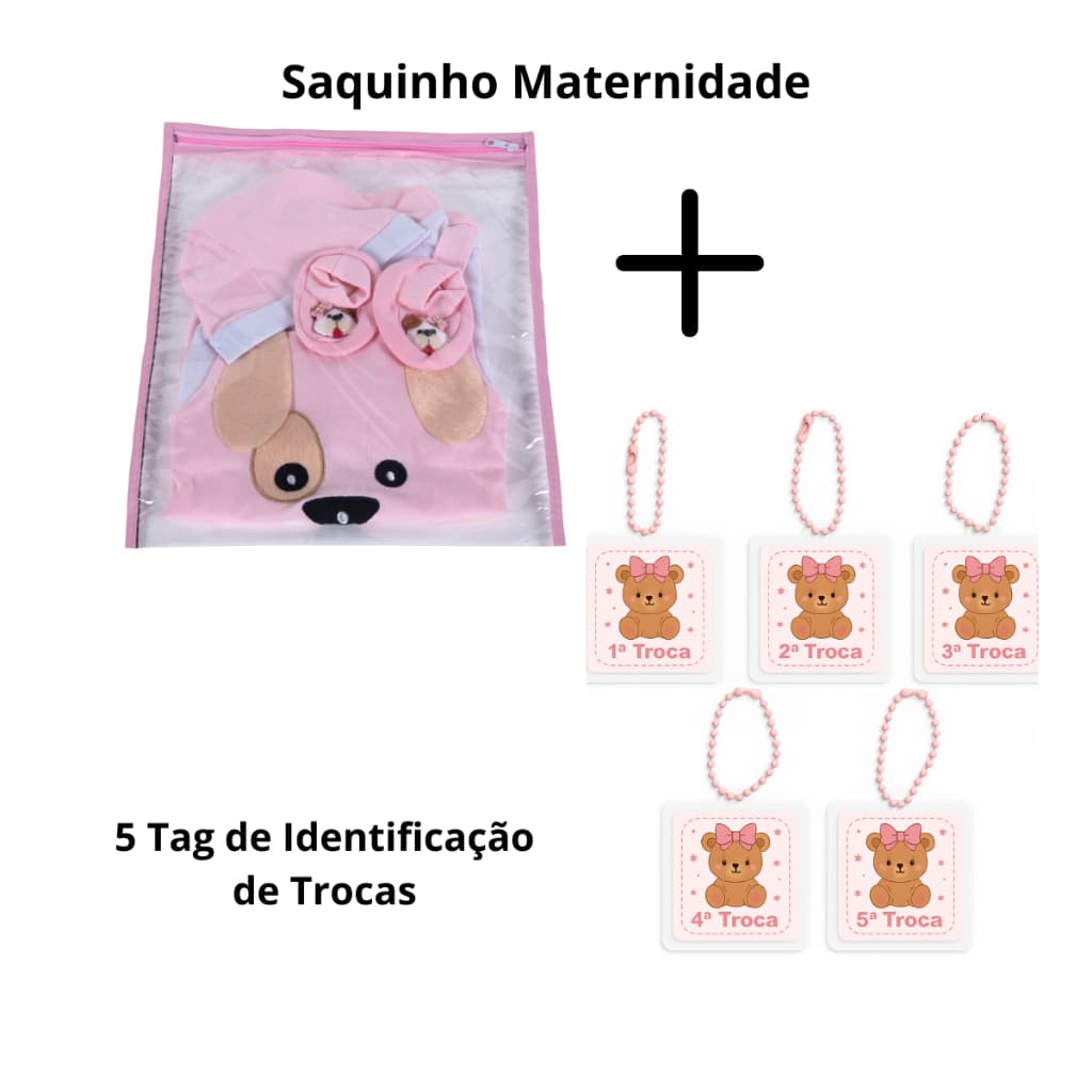 Kit  Saquinho Organizador Bolsa Maternidade + 5 Tag de Identificação de Trocas