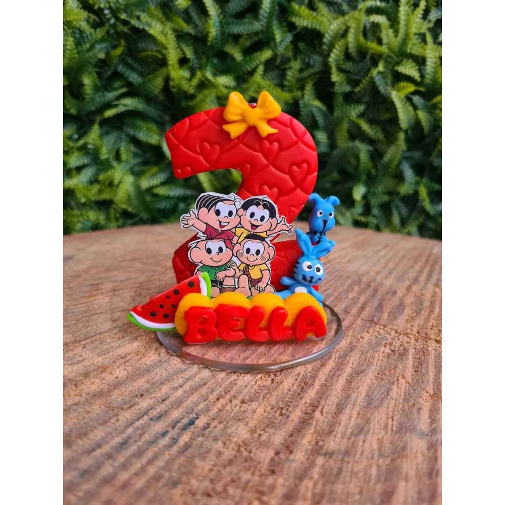 Vela Biscuit Tema Turma Da Mônica, Magali, Monica, Cascão e Cebolinha com nome