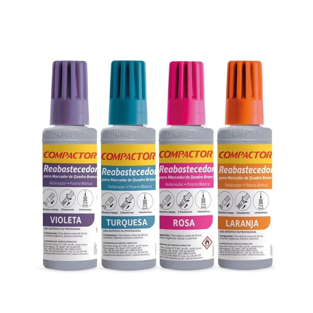 Kit com 2 Reabastecedores Quadro Branco QB 30 ml (novas cores) - Compactor