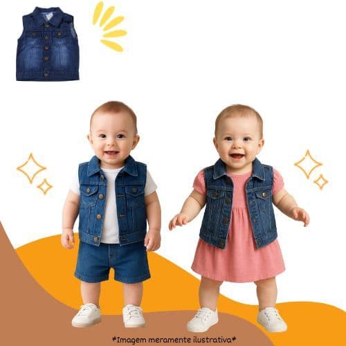 Colete Jeans Infantil Unissex | Roupa Infantil Jeans | Moda Kids Menino Menina +1BB