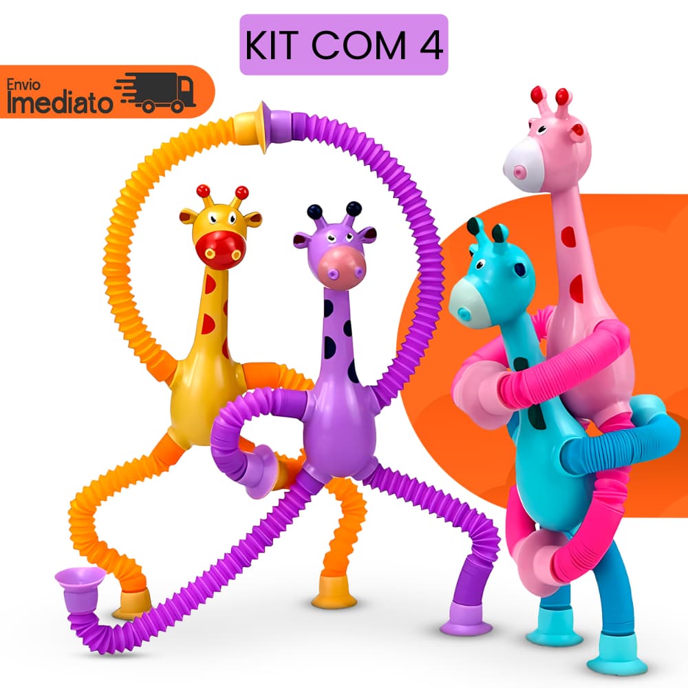 Kit 4 Tubo Pop De Sucção Girafa Brinquedo De Alongamento Com Luz LED Para Crianças Resistente À Pressão
