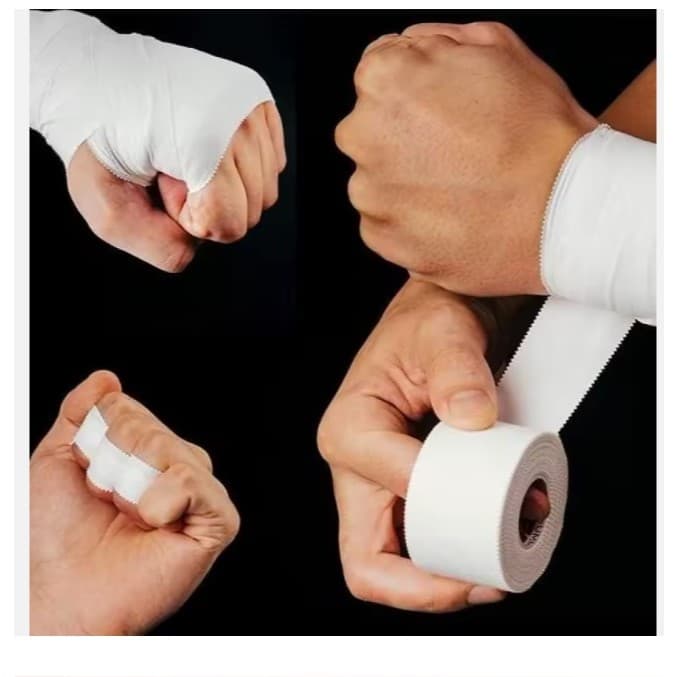 Fita Esportiva Atletica 5M Proteção Adesiva Branca Crossfit Dedo Pulso Tornozelo Musculo Pano Fino Respirável Lesão