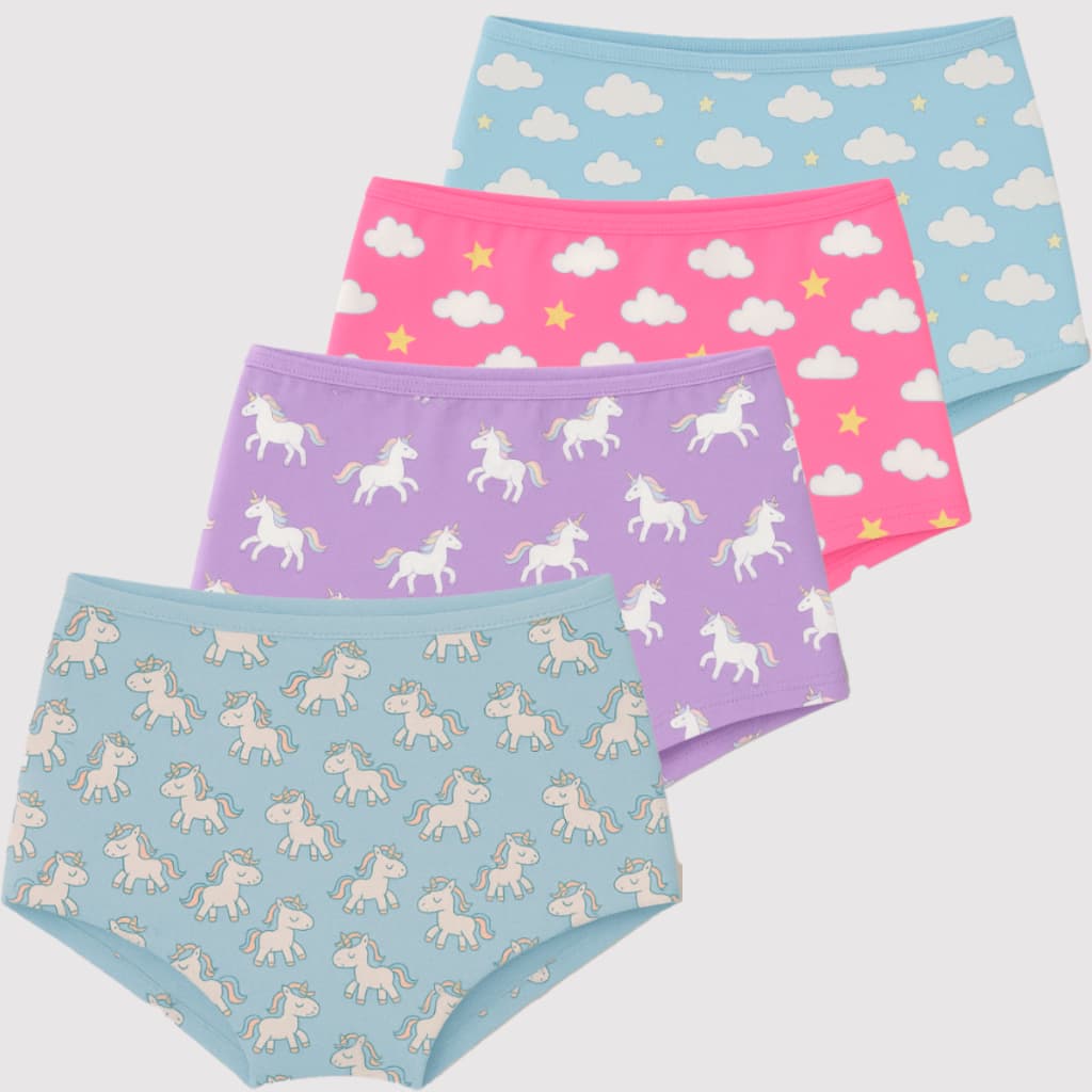 KIT 3, 6 ou 9 Calcinha Box Shortinho Infantil Menina Algodão Macio e Estampas Sortidas