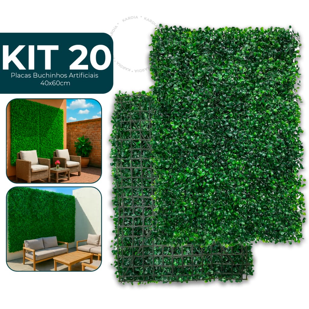 Kit 20 Unidades Placas 40x60 Buchinhos Grama Artificial Jardim Vertical Verde Muro inglês