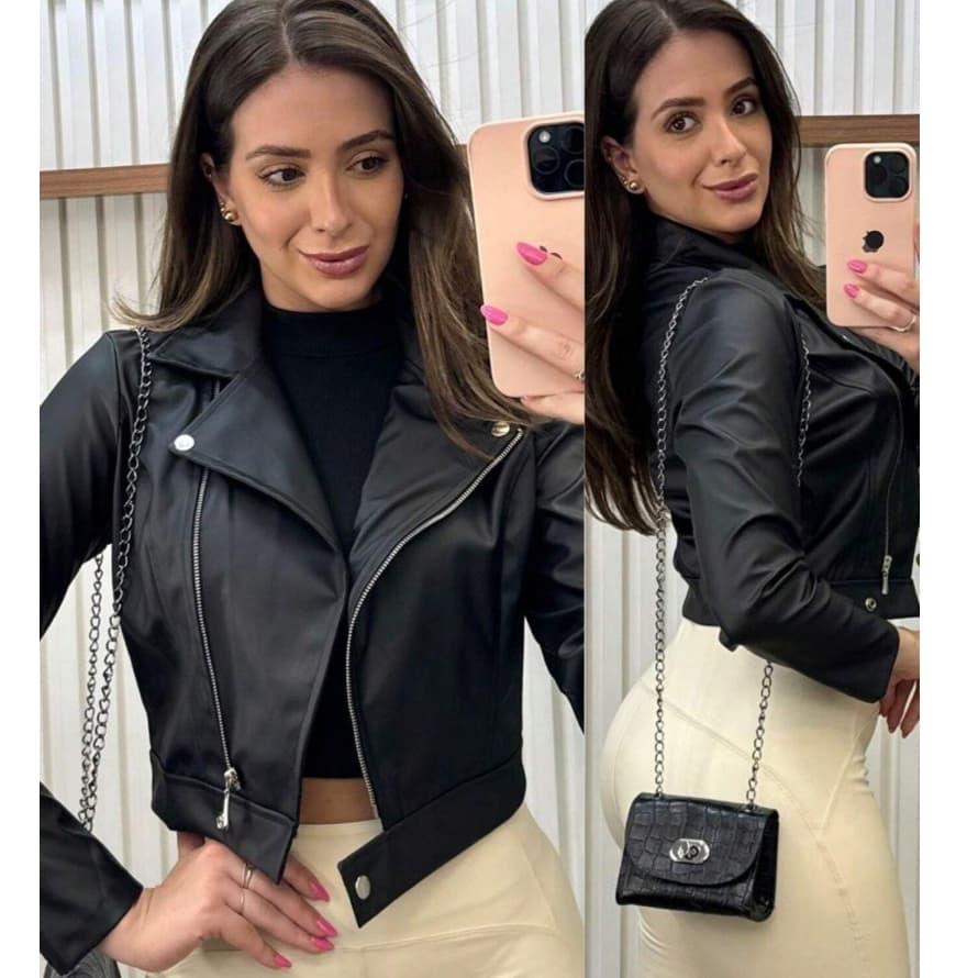Jaqueta De Couro Feminina Com Ziper Inverno Elegante Envio Imediato