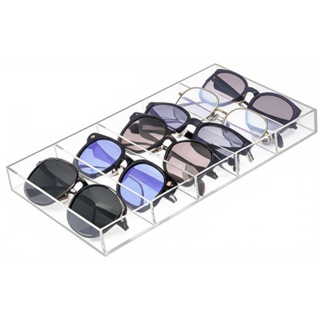Organizador caixa flocada óculos divisória c / bandeja acrilico transparente