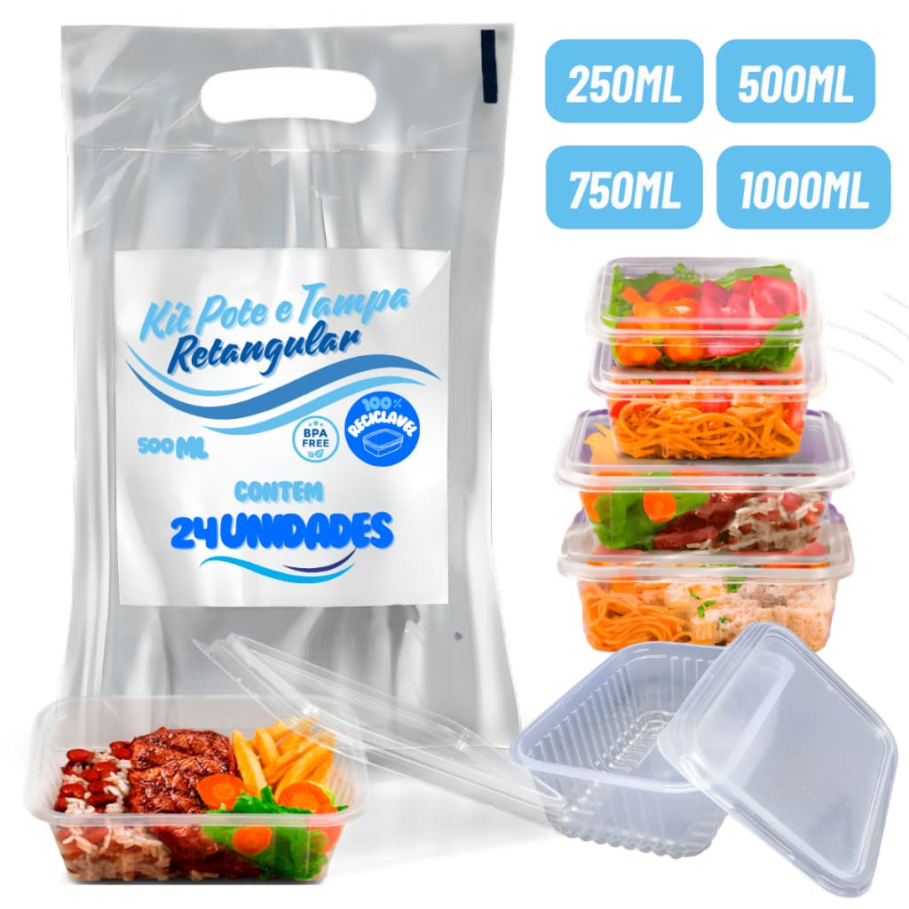 Pote Descartável Freezer Micro-ondas Marmita - 24 Un Fitness Todos Tamanhos