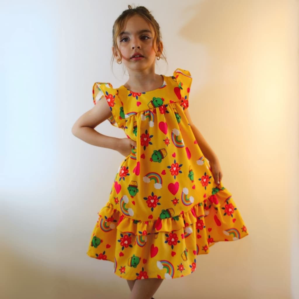 Vestido Infantil Feminino Menina Moda Estampado Blogueirinha Festa Alegria em Cada Passo