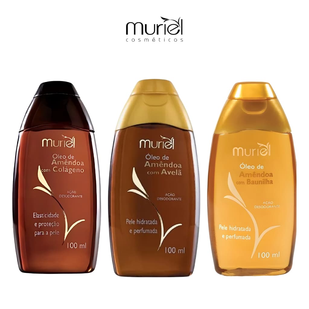 Kit c/3 Óleos de Amêndoas  Muriel -  Colágeno ,   Avelã e   Baunilha