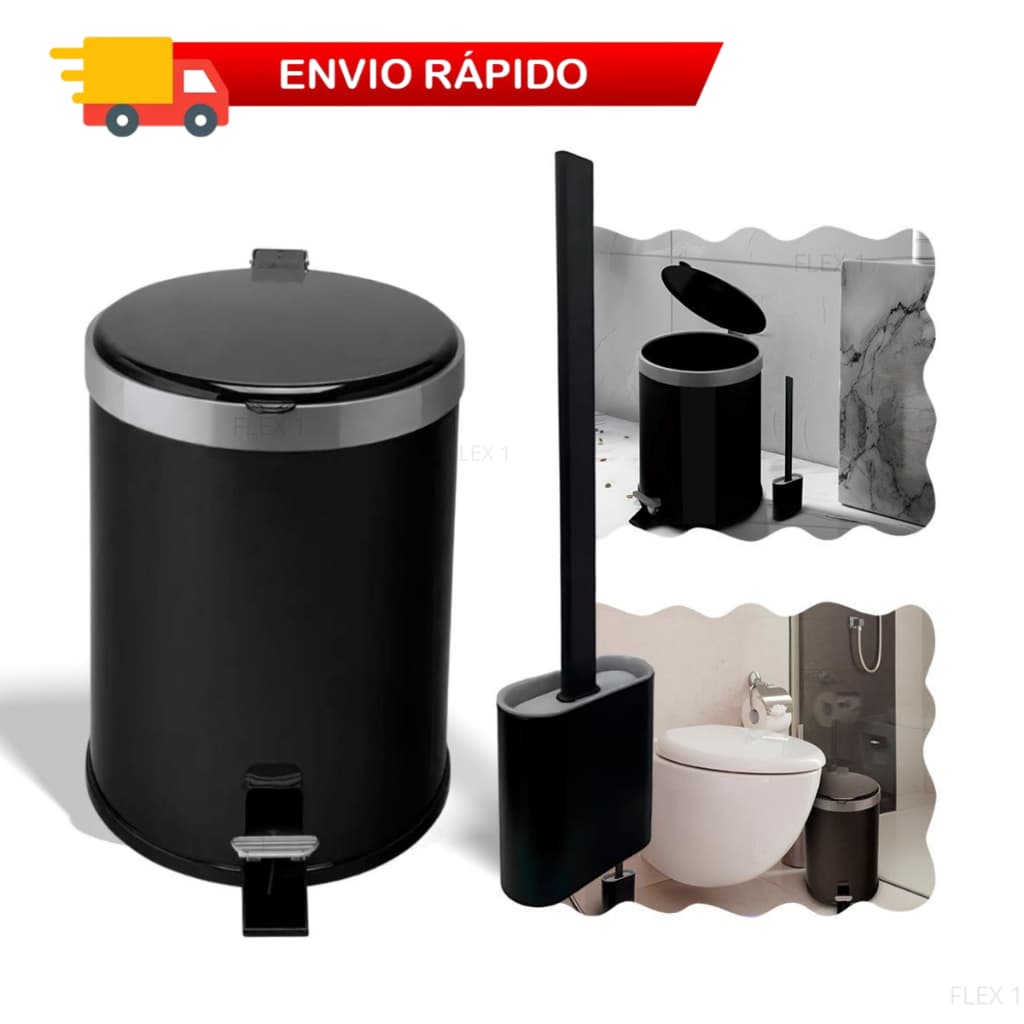 Lixeira Com Pedal e Tampa 5 Litros Banheiro + Escova Sanitária Silicone Para Limpeza Higienização De Vaso kit