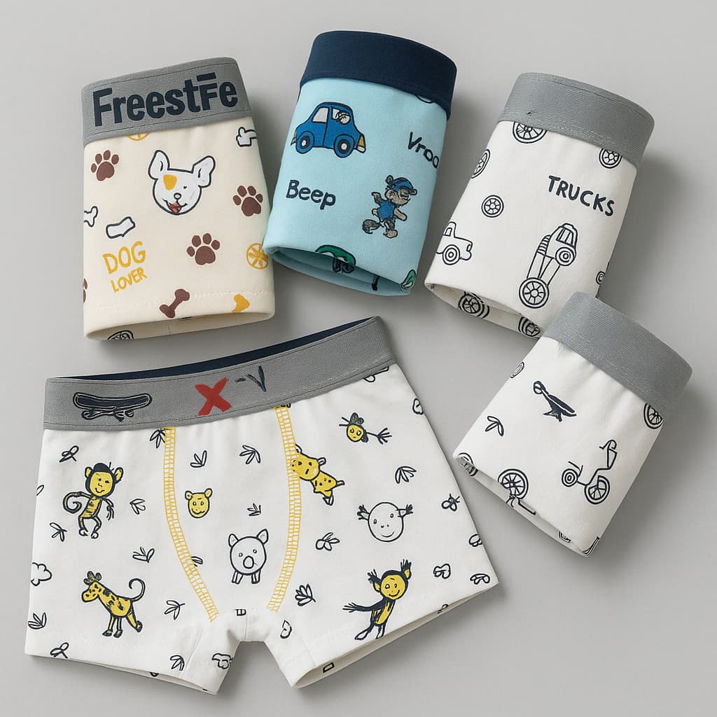 Kit 5 Cueca Infantil Box Shortinho Menino 100% Algodão Cotton Confortável Cuecas Criança Boxer Estampas Sortidas