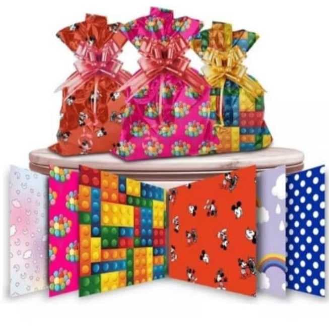 50 sacos de presente metalizado ideal para seus presentes, vários tamanhos.