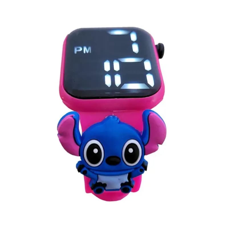Relógio Digital Lilo Stitch Rosa Azul Quadrado