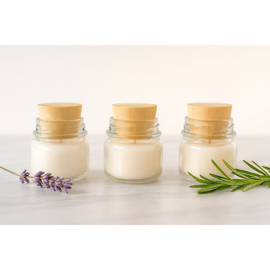 20 Potinhos Vidro 40ml com Tampa Madeira Pinus p/ Velas Lembrancinhas Brindes Casamentos