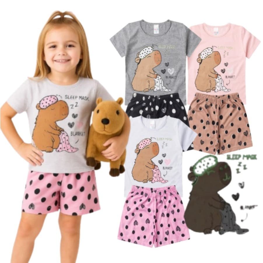 Pijama Infantil Feminino Verão Capivara