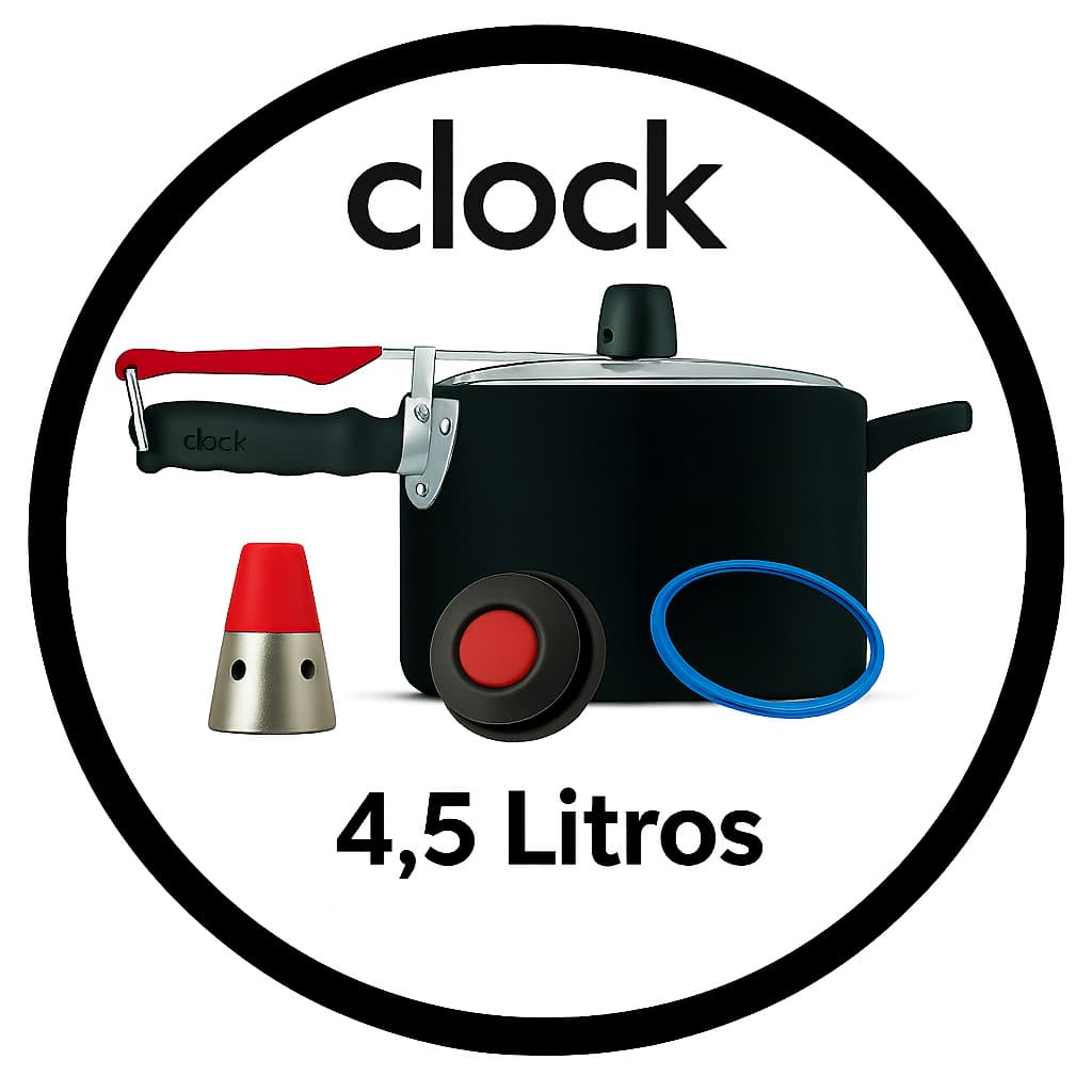 Kit Borracha Clock 4,5 Litros + Válvula de Segurança + Peso Cromado Clock Para Panela de Pressão Fechamento Interno