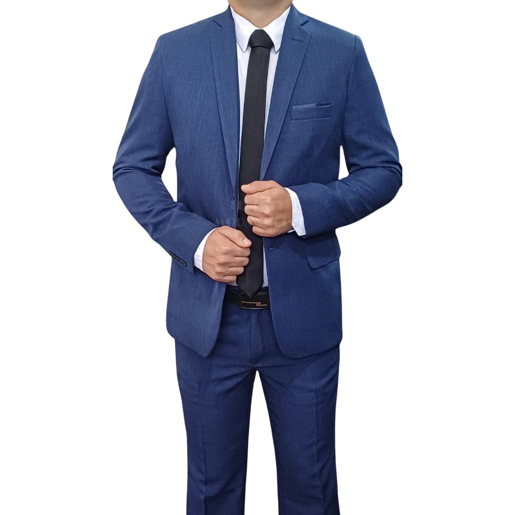 Terno Social Masculino Slim Microfibra Melange Azul Marinho