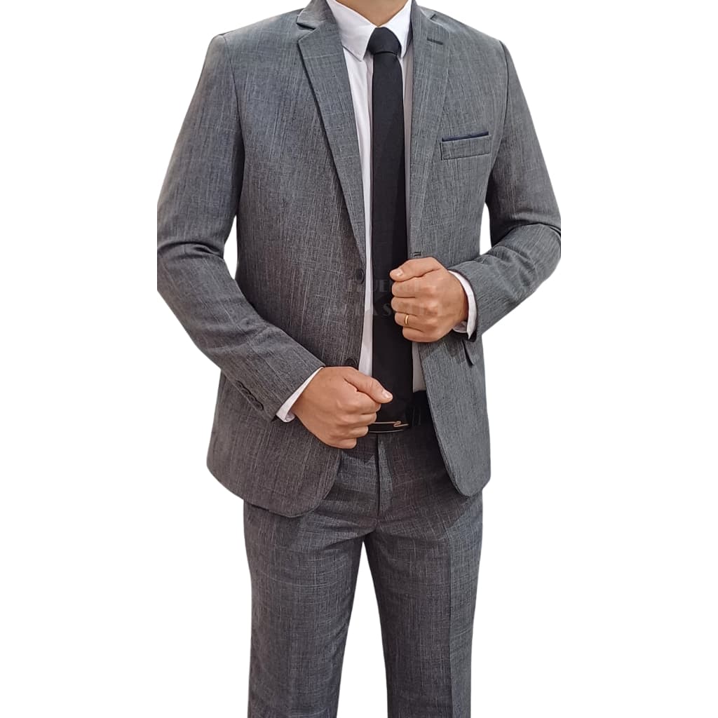 Terno Social Masculino Slim Microfibra Melange Cinza Chumbo