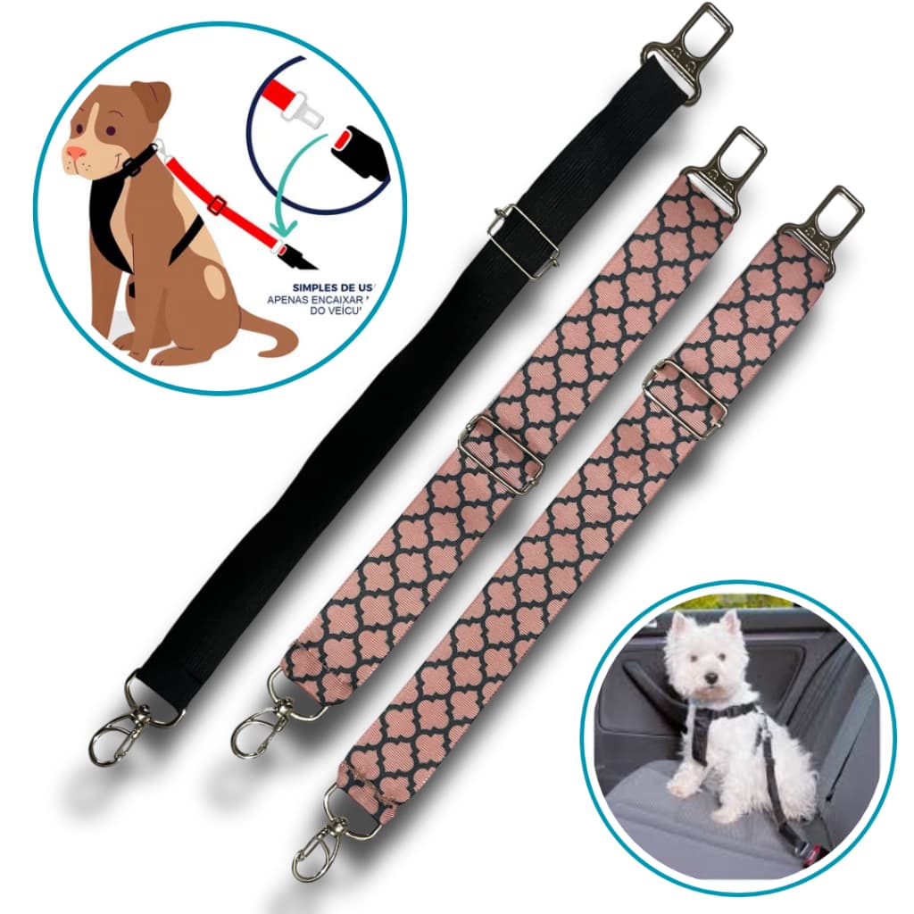 Kit de até 03 Cinto de Segurança para Cachorro PET Regulável Alta Qualidade Estampado