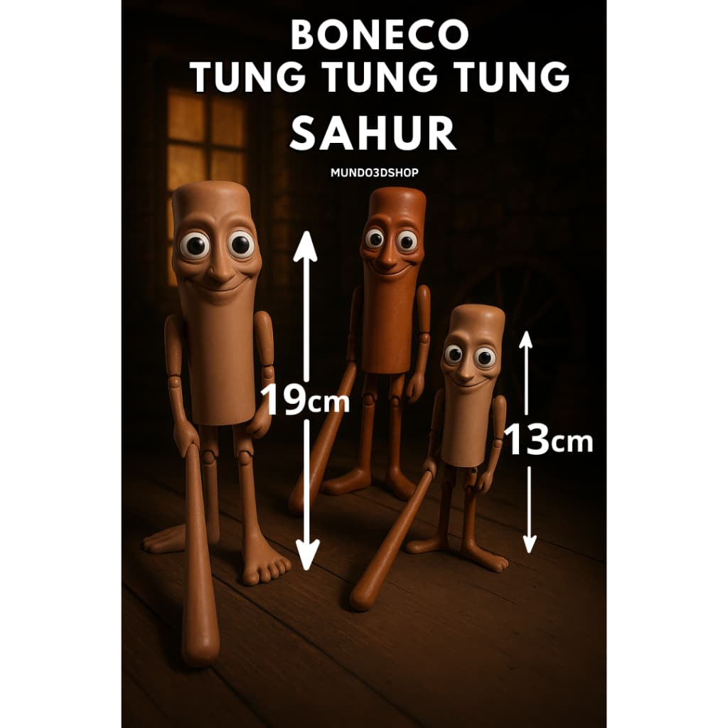 Boneco Tung Tung Tung Sahur 3D – Articulado, Divertido e Colecionável