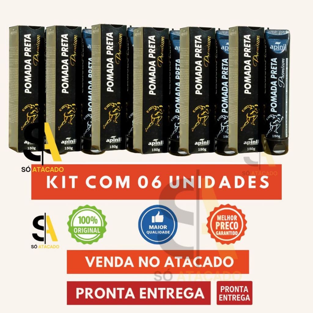 🔥KIT 6 UND Pomada Preta Premium Apinil 150g – Original | Atacado Revenda | Com Nota Fiscal.
