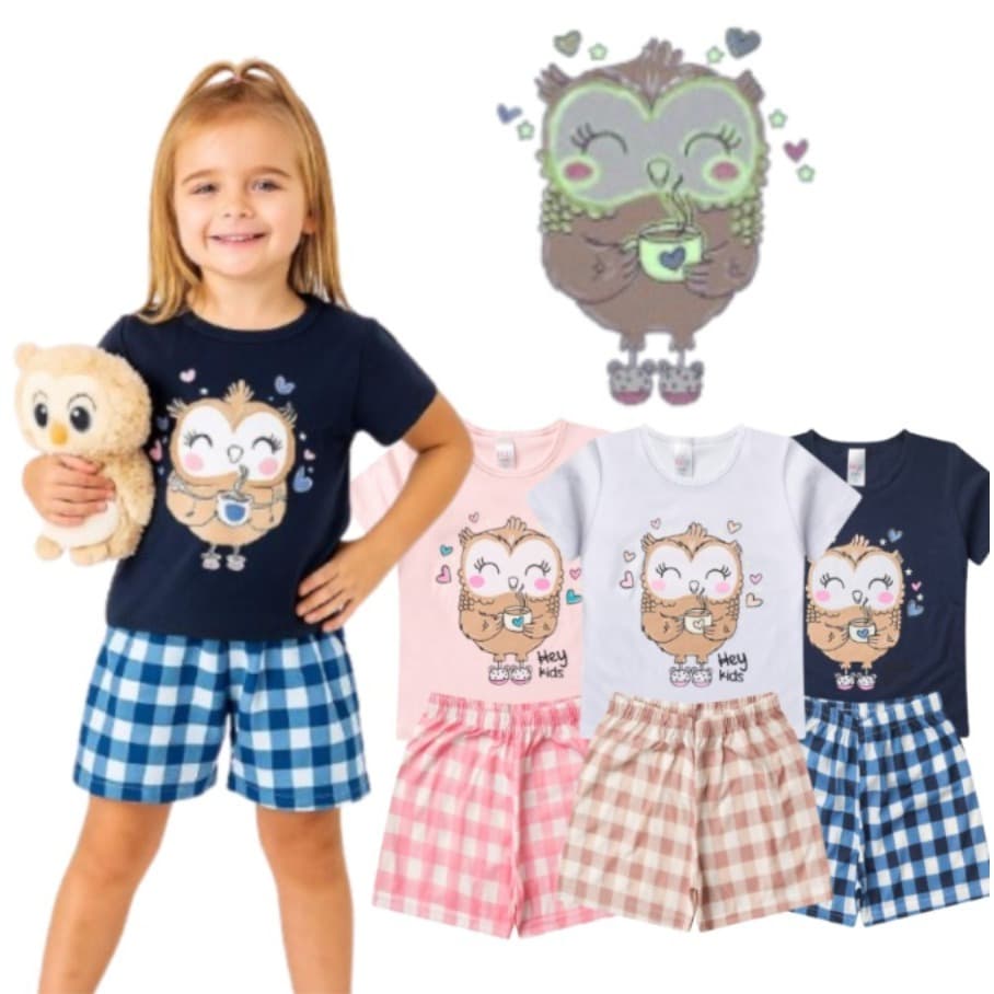 Pijama Infantil Feminino Verão Coruja