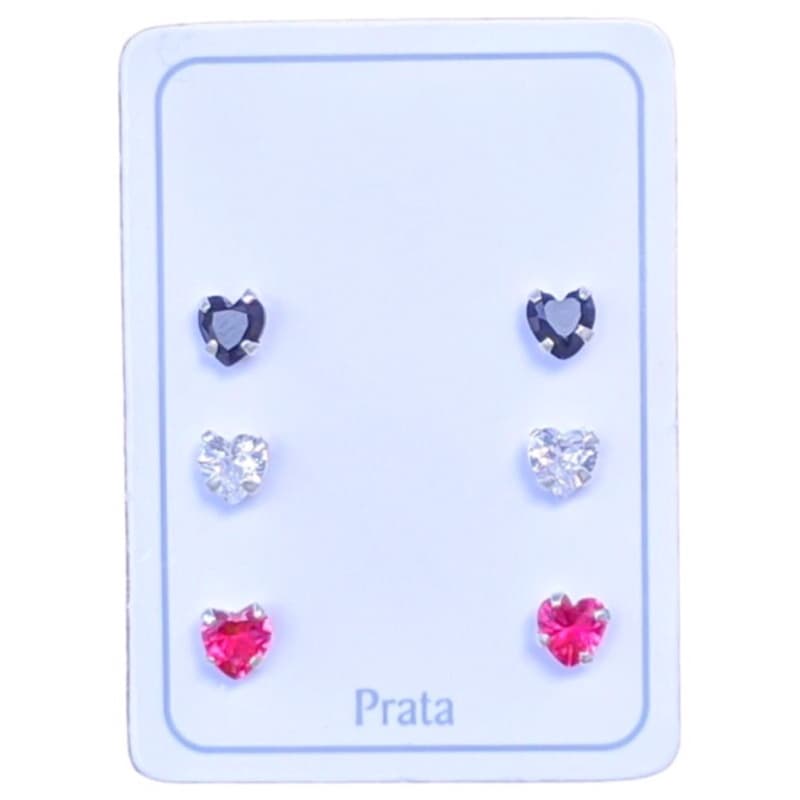 Kit 3 Pares Brinco Coração 4mm Prata 925 Infantil | Brinco Bebê Tarraxa Baby Antialérgico