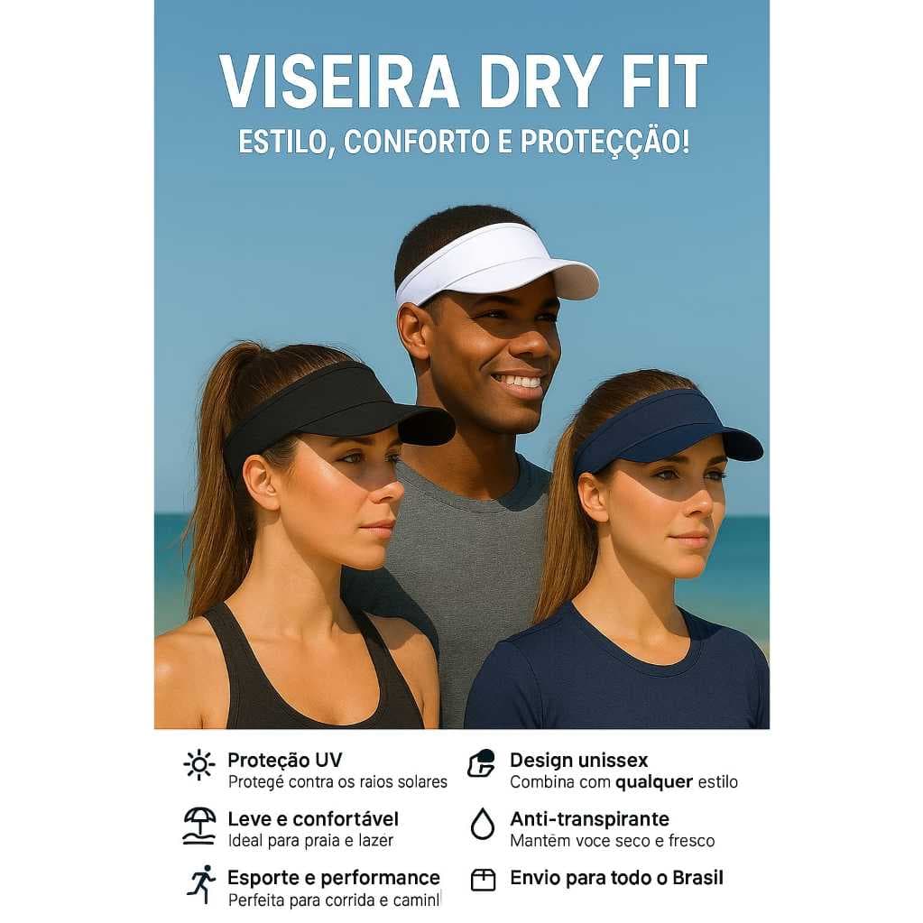 Viseira Dry Fit lisa feminina Proteção UV Unissex – Esportiva, Praia, Corrida e Caminhada