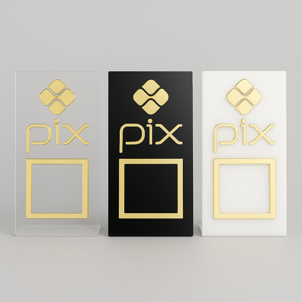 Placa Pix Qr Code  Para Pagamento em Acrilico Balcão Mesa Loja Estabelecimento c/ Base - Acrílico