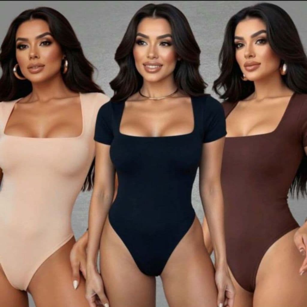 KIT 3 MANGA Decote  Body Feminino Suplex Manga Curta Decote Quadrado Manguinha Decotado Forro Duplo Tecidoo Premium