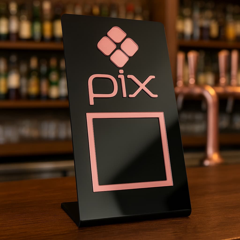 Placa Pix Acrílico Espenhado Display Qr Code Personalizada Para Mesa Balcão Pagamento