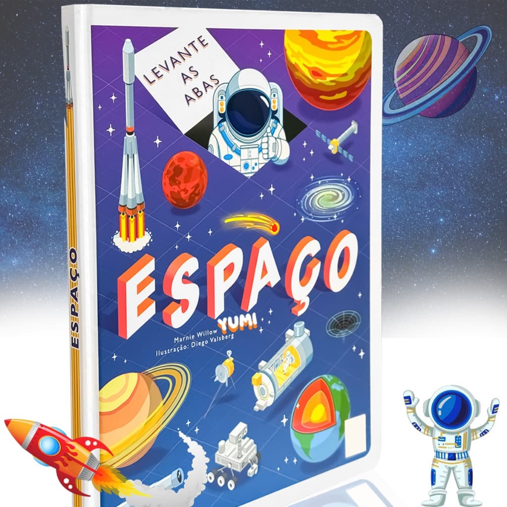 Livro Interativo Adulto Infantil Espaço Planetas | Curiosidades e Ilustrações Detalhadas com Abas 3D Edição Colecionável