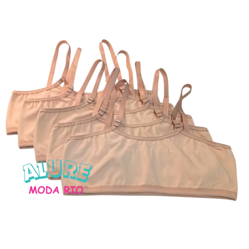Kit 5 Tops Infantil Juvenil Algodão Alça Regulável 8 a 12 anos Cotton Liso Cor Nude
