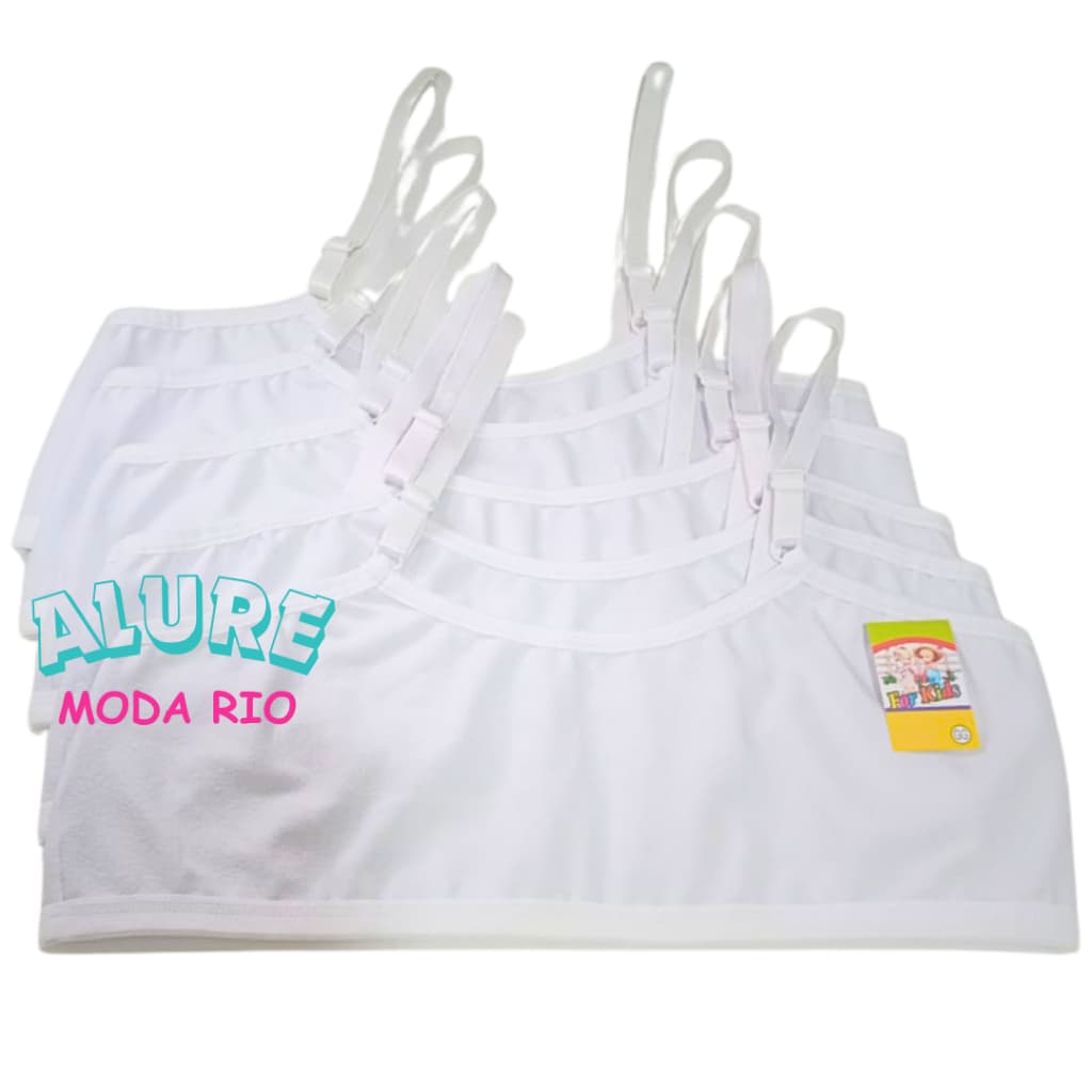 Kit 5 Tops Infantil Juvenil Algodão Alça Regulável 8 a 12 anos Cotton Liso Cor Branca