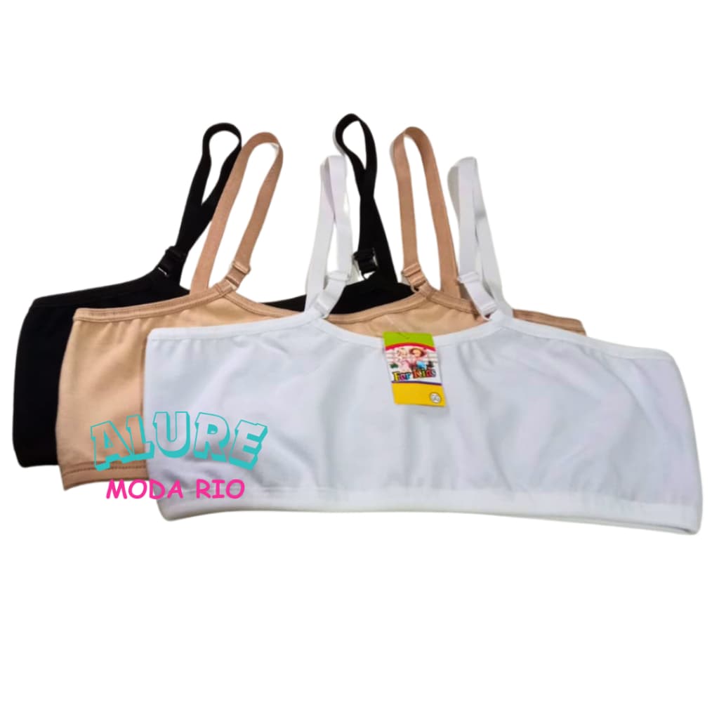 Kit 3 Tops Infantil Juvenil Algodão Alça Regulável 8 a 12 anos Cotton Liso Cores Neutras