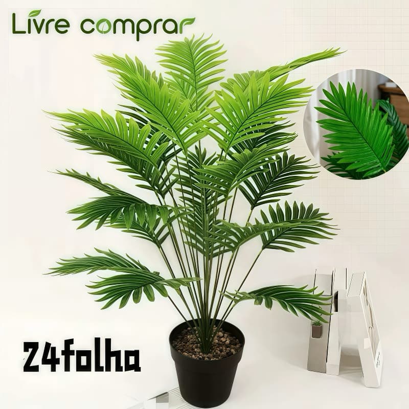 80CM  24Folhas Planta Artificial Palmeira Areca Real Toque