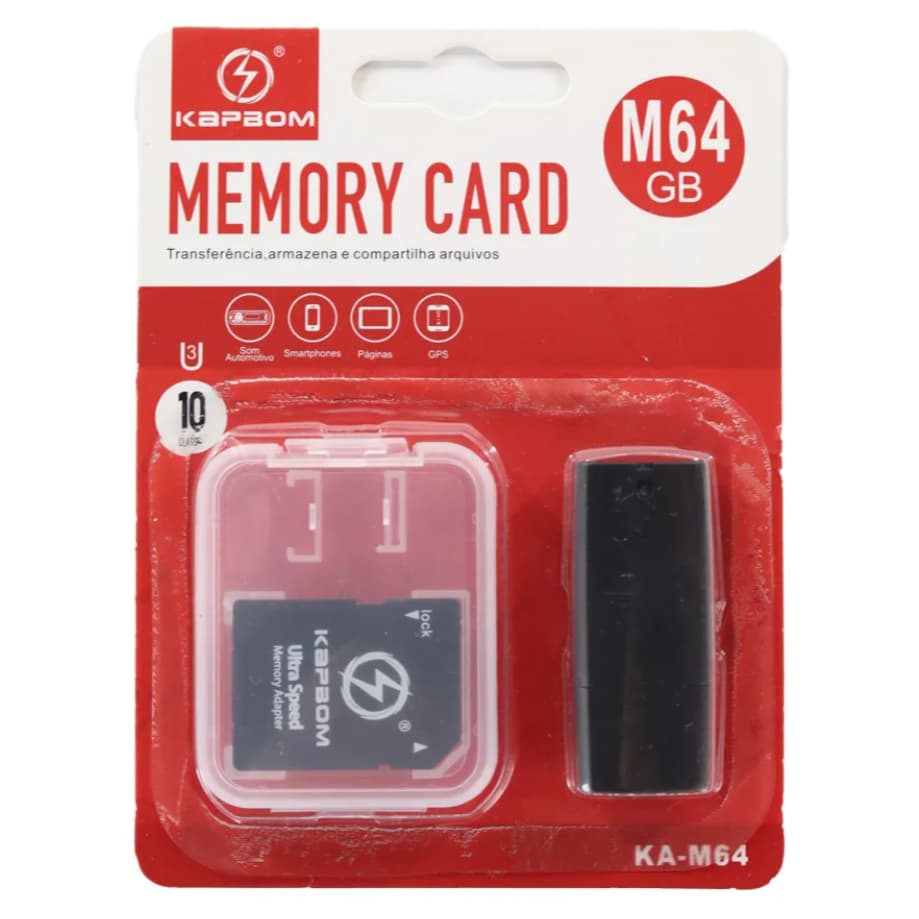 Cartão De Memória 64gb Micro Sd C/ Adapt. Kapbom Ka-m64